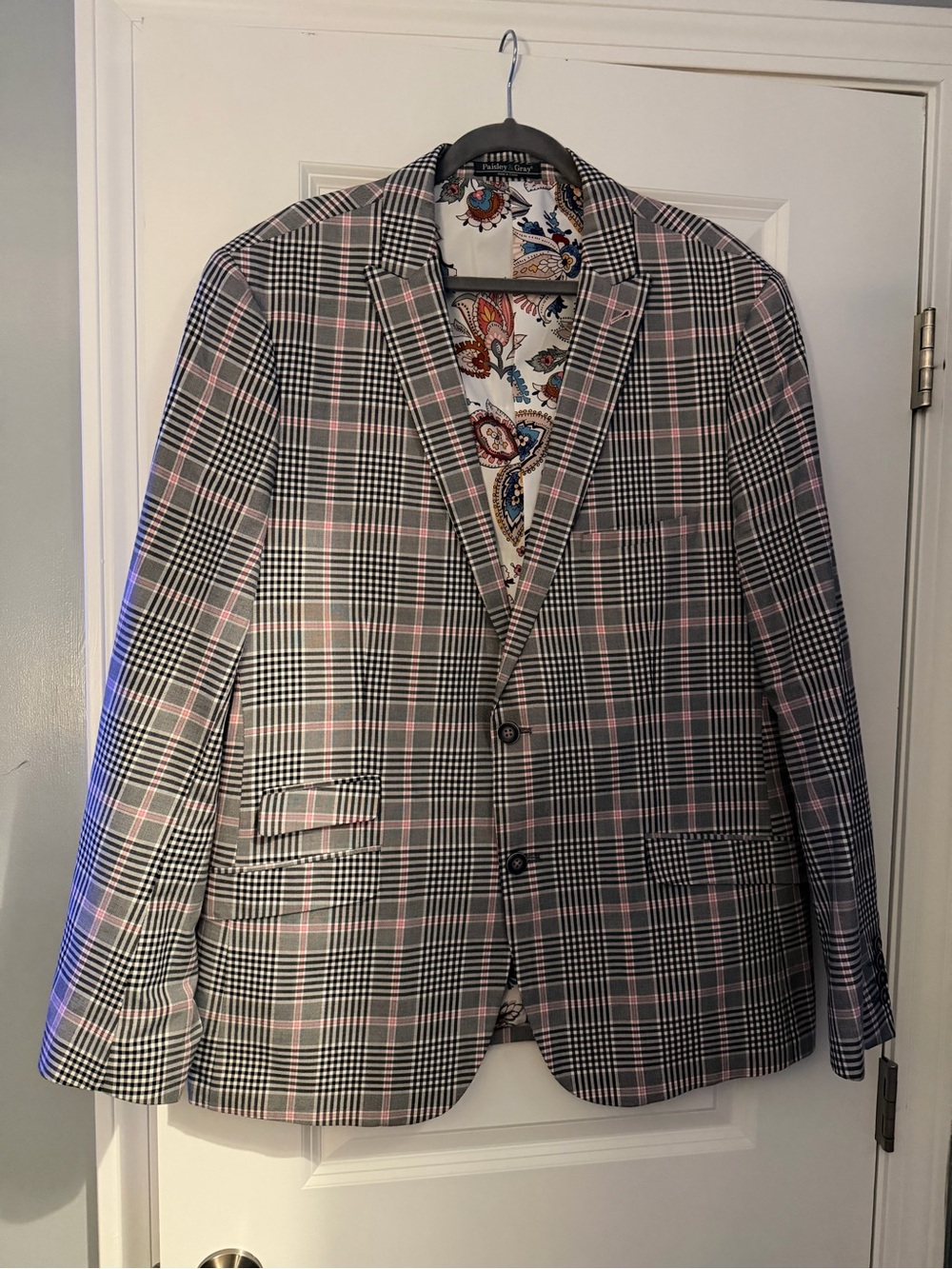 Paisley & Gray Grey Plaid Sport Coat with Pink Windowpane